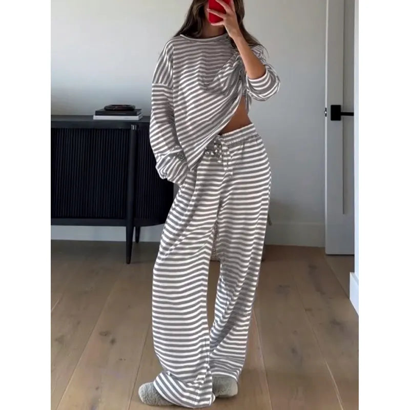 Women's Striped Relaxed Top & Wide-Leg Trouser Set