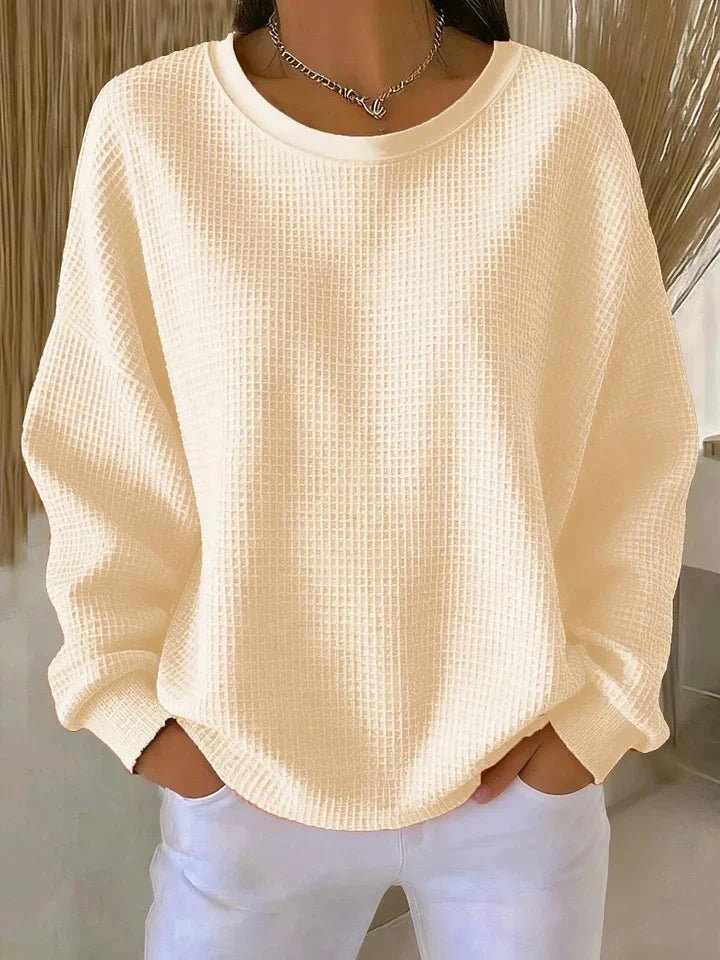 Women's Relaxed Waffle Knit Crew Neck Top