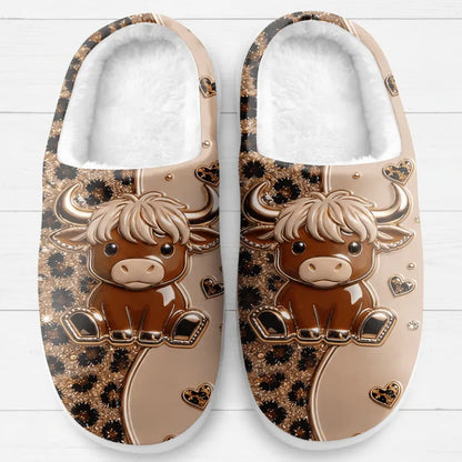 Cosy Highland Cow Plush Slippers