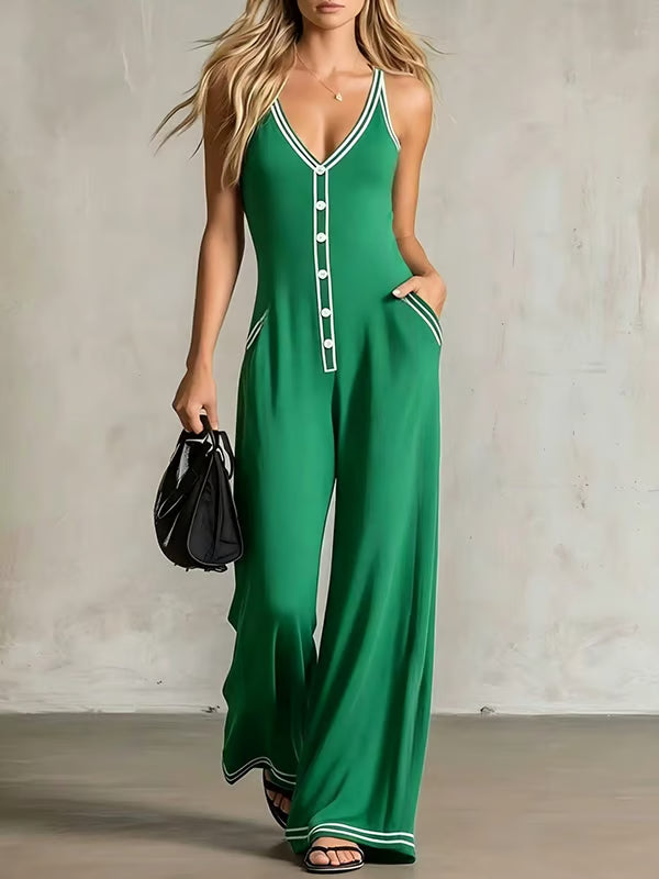 Women's Contrast Strap Wide Leg Jumpsuit