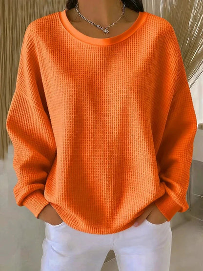 Women's Relaxed Waffle Knit Crew Neck Top