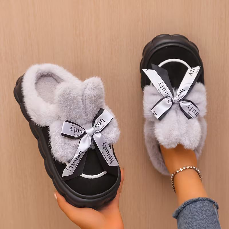 Women's Bow Detail Plush Winter Slippers
