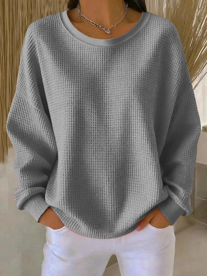 Women's Relaxed Waffle Knit Crew Neck Top