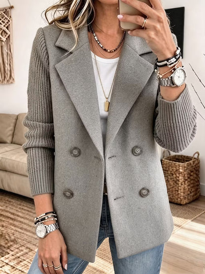 Women's Knit Sleeve Double-Breasted Blazer