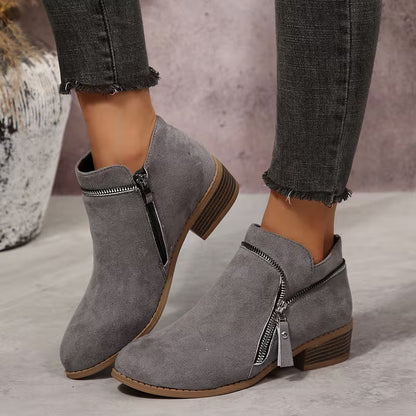 Women's Double-Zip Low Heel Ankle Boots