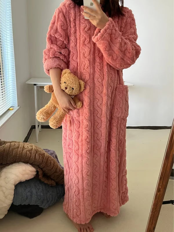 Women's Cosy Cable-Knit Fleece Nightdress