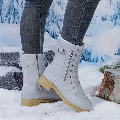 Women's Buckle Detail Lace-Up Mid-Calf Boots