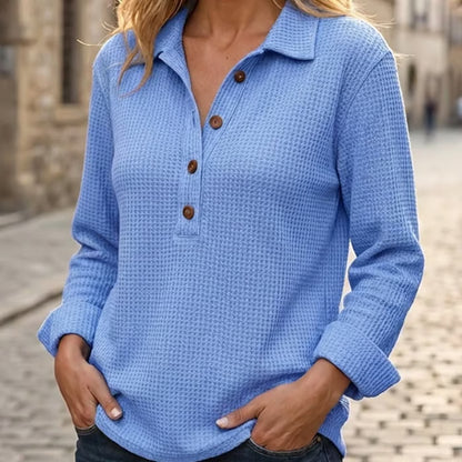 Women's Waffle Knit Henley Pullover