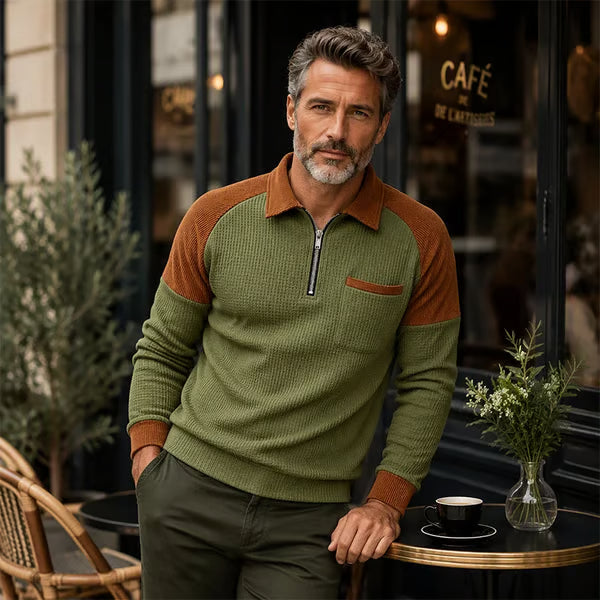 Men's Waffle Knit Quarter-Zip Pullover
