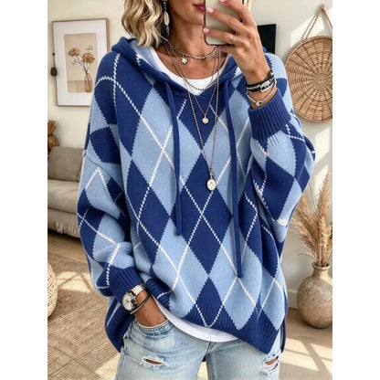 Women's Argyle Knit Hooded Jumper
