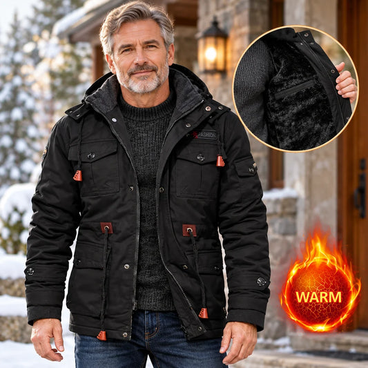 Men's Thick Fleece-Lined Hooded Winter Jacket