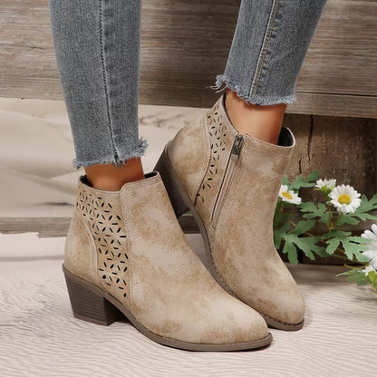 Women's Cut-Out Chunky Heel Ankle Boots