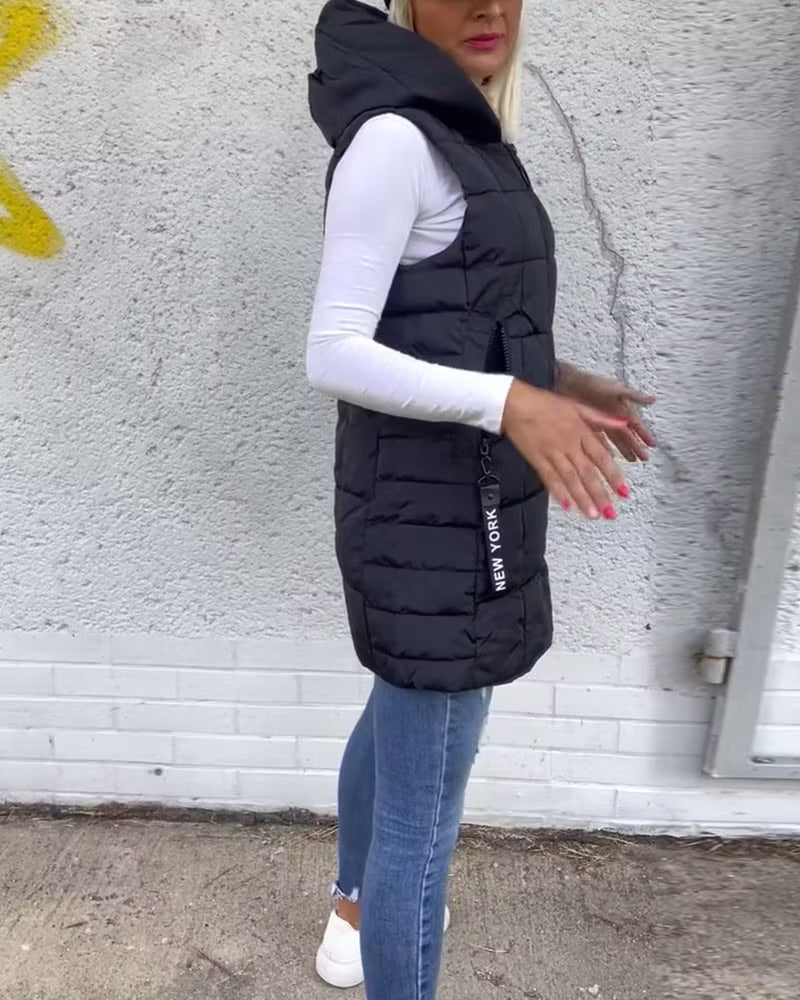 Women's Longline Quilted Hooded Gilet