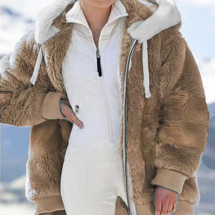 Women’s Fleece Hooded Jacket with Double Wool Look Lining