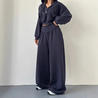 Women's Cropped Hoodie & Wide Leg Trouser Set