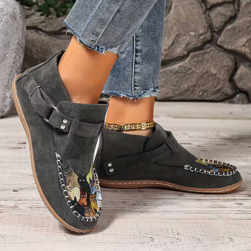Women's Cat Print Slip-On Loafers