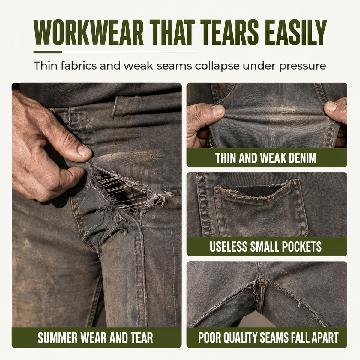 Men's Heavy-Duty Multi-Pocket Denim Work Trousers