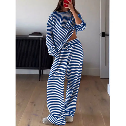 Women's Striped Relaxed Top & Wide-Leg Trouser Set