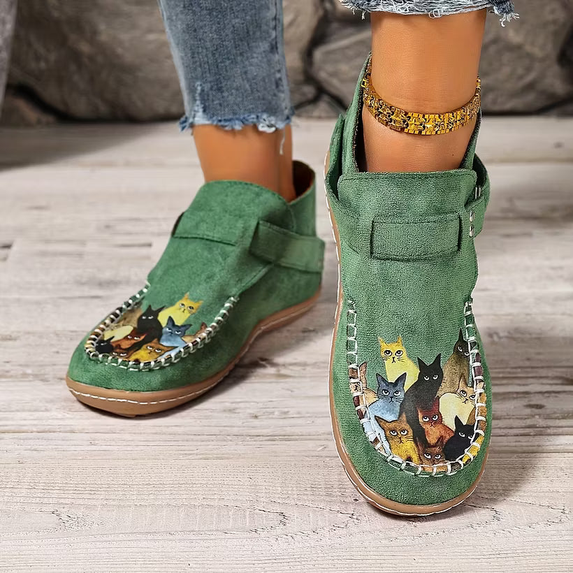 Women's Cat Print Slip-On Loafers