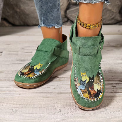 Women's Cat Print Slip-On Loafers
