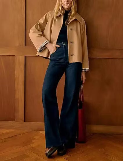 Women's Checked-Lining Short Trench Jacket