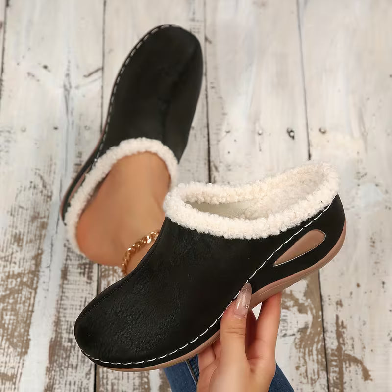 Women's Plush Trim Wedge Slippers