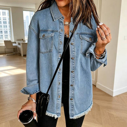 Women's Relaxed Raw Hem Denim Jacket