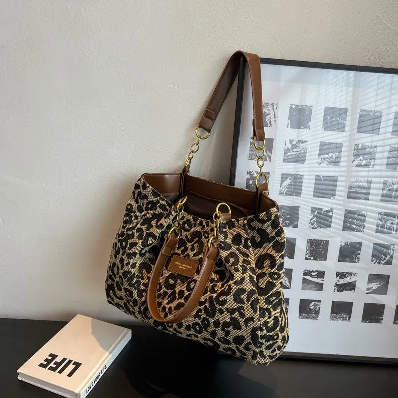 Women's Elegant Leopard Print Shoulder Tote Bag