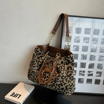 Women's Elegant Leopard Print Shoulder Tote Bag