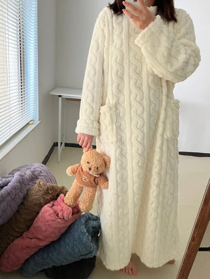 Women's Cosy Cable-Knit Fleece Nightdress