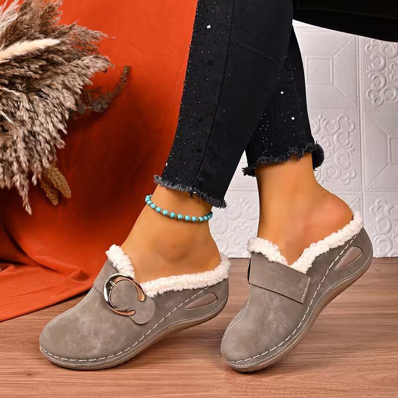 Women's Plush Trim Wedge Mules
