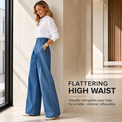 Women's Pleated Wide-Leg Denim Jeans