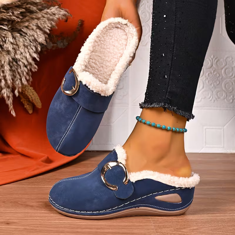 Women's Plush Trim Wedge Mules