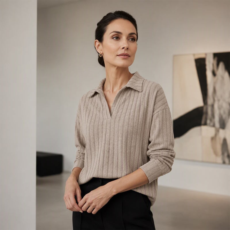 Women's Ribbed V-Neck Knit Jumper