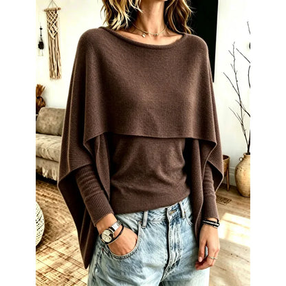 Women's Elegant Layered Knit Poncho Top