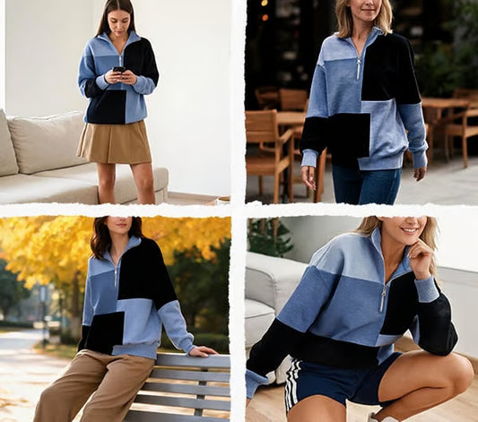 Women's Colour Block Half-Zip Sweatshirt