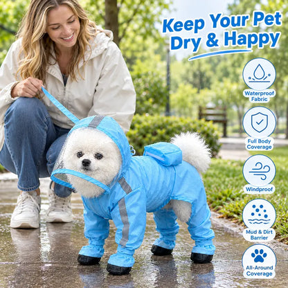 Full-Coverage Waterproof Dog Raincoat with Hood & Boots