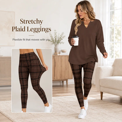 Women's Plaid Leggings & Tunic Top Set