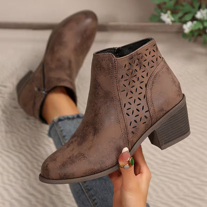 Women's Cut-Out Chunky Heel Ankle Boots