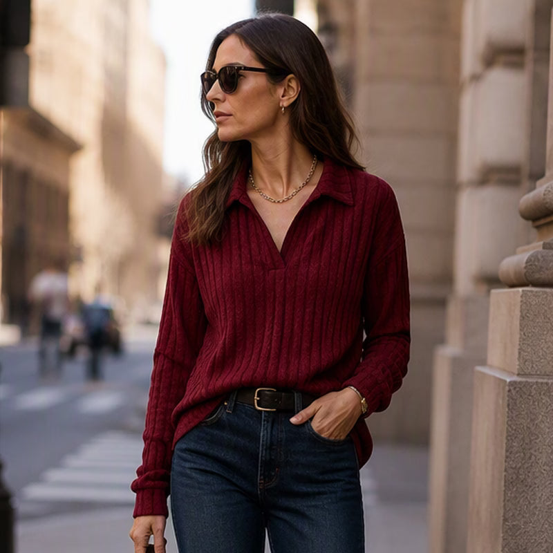 Women's Ribbed V-Neck Knit Jumper