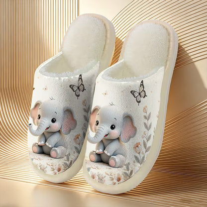 Elephant & Floral Plush Slippers