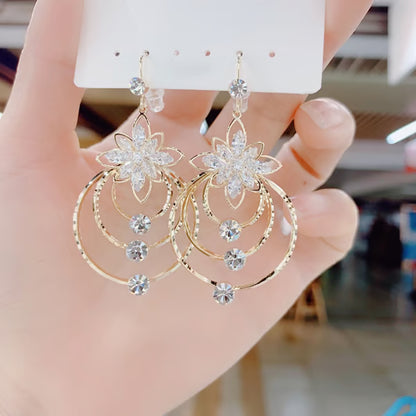 Women's Sparkling Floral Layered Drop Earrings