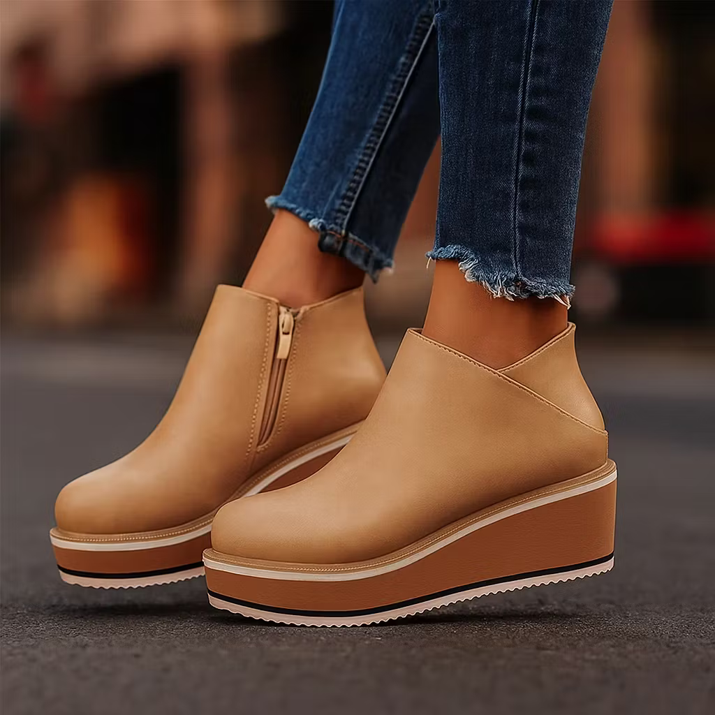 Women's Embossed Wedge Zip-Up Shoes