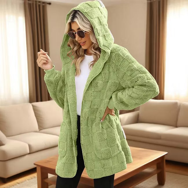 Women's Check Pattern Plush Cardigan