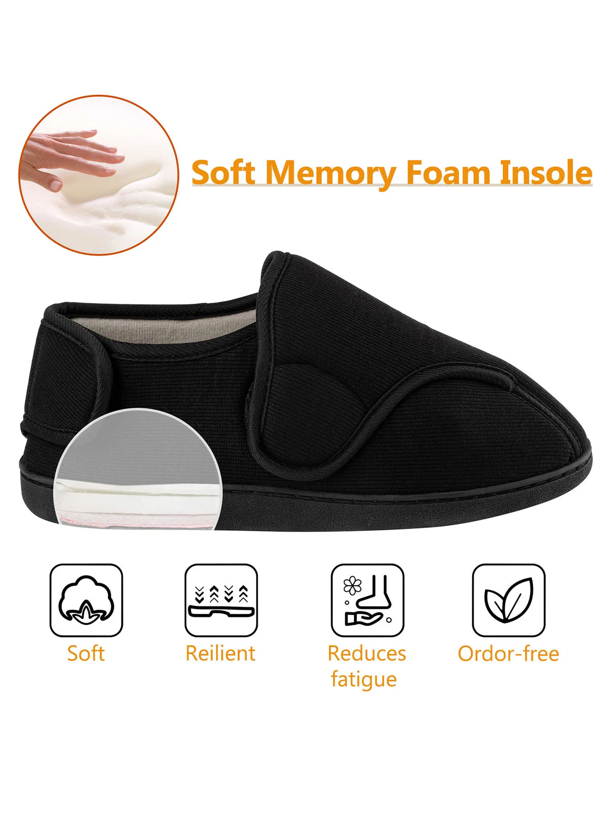 Adjustable Wide-Fit Memory Foam House Shoes