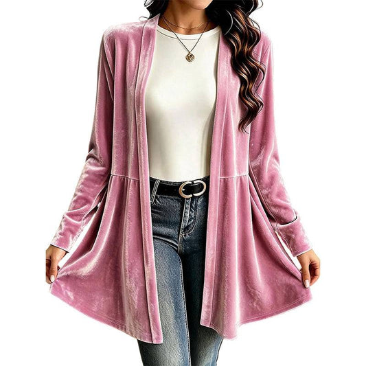 Women's Velvet Open-Front Peplum Cardigan