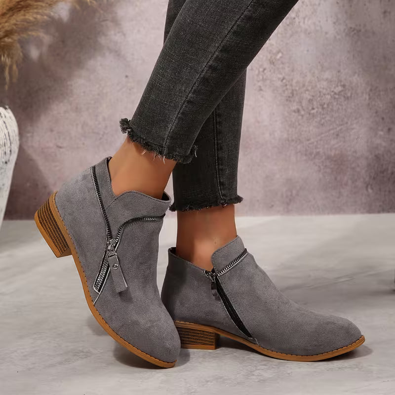 Women's Double-Zip Low Heel Ankle Boots