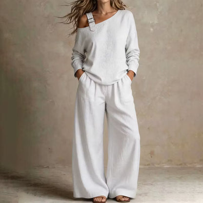 Women's Off-Shoulder Top & Wide Leg Trouser Set