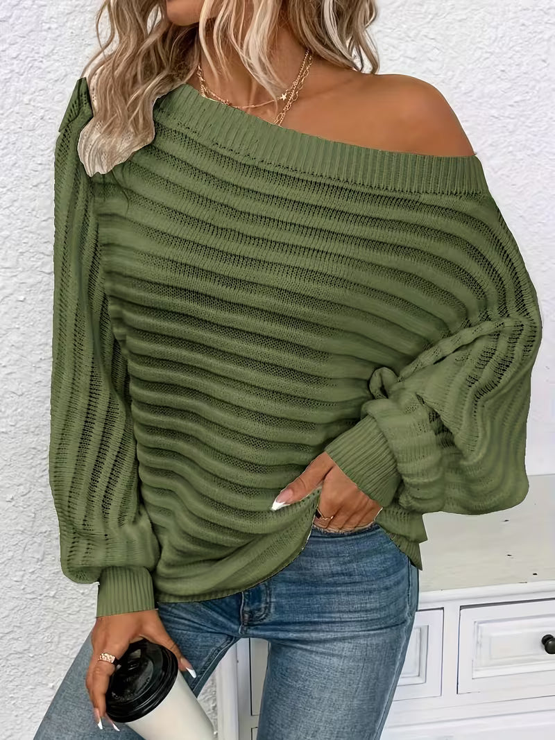 Women's Off-Shoulder Ribbed Knit Jumper