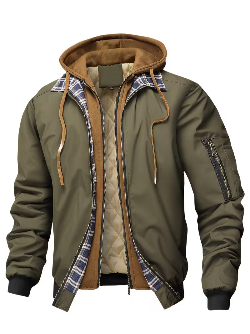 Men's Layered Hooded Zip-Up Jacket